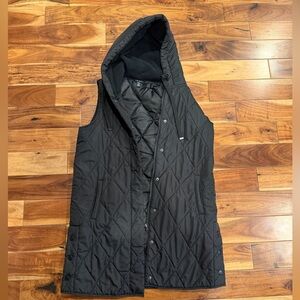 Tribal XS Black Quilted Hooded Coat Vest Long